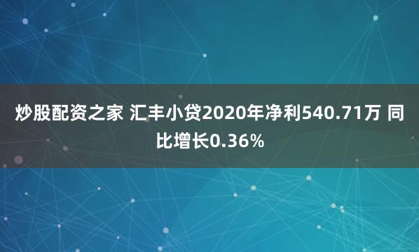 炒股配资之家 汇丰小贷2020年净利540.71万 同比增长0.36%